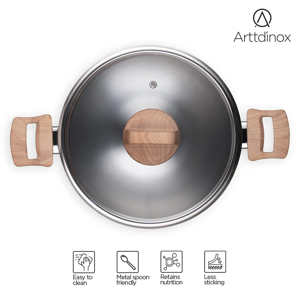 Timber Triply Kadhai 22cm with Glass Lid - HomeTown