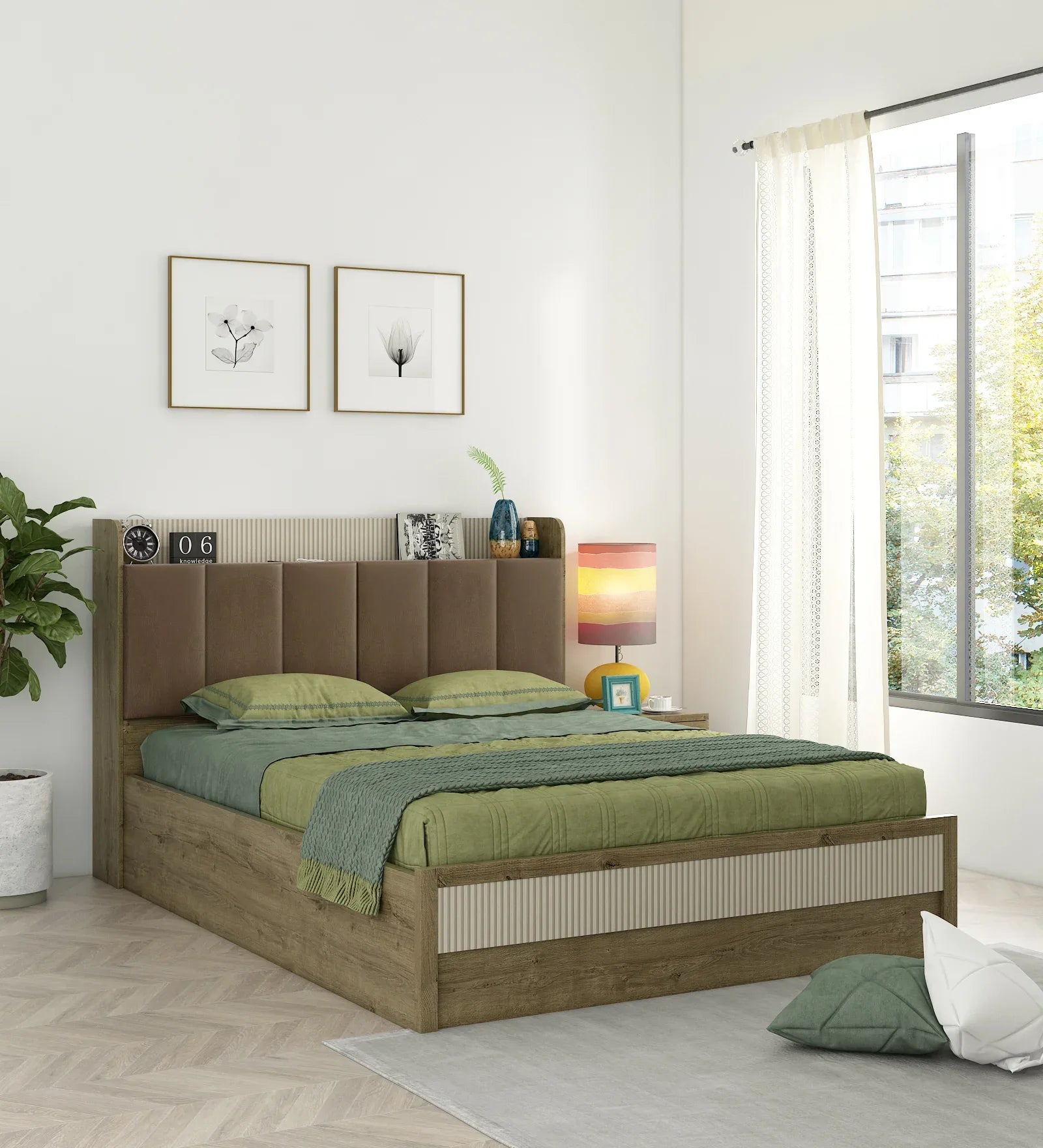 Gloria Queen Bed 3/4 Hydraulic Storage in Sebastain Oak Colour - HomeTown