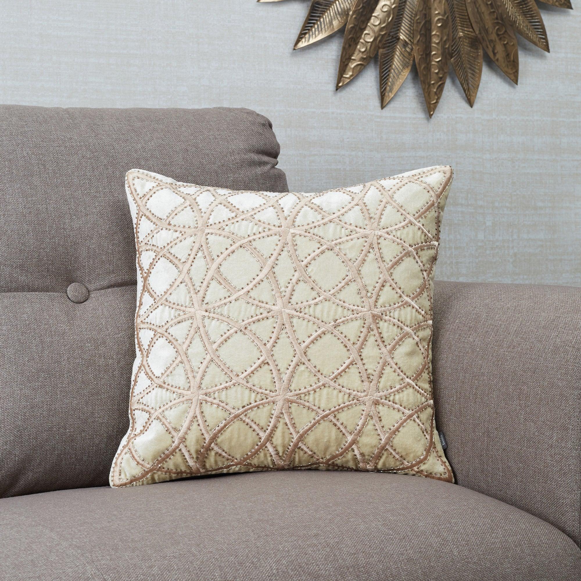 Silkroute Ornamented Cushion Cover 40x40 Cm in Beige Colour - HomeTown
