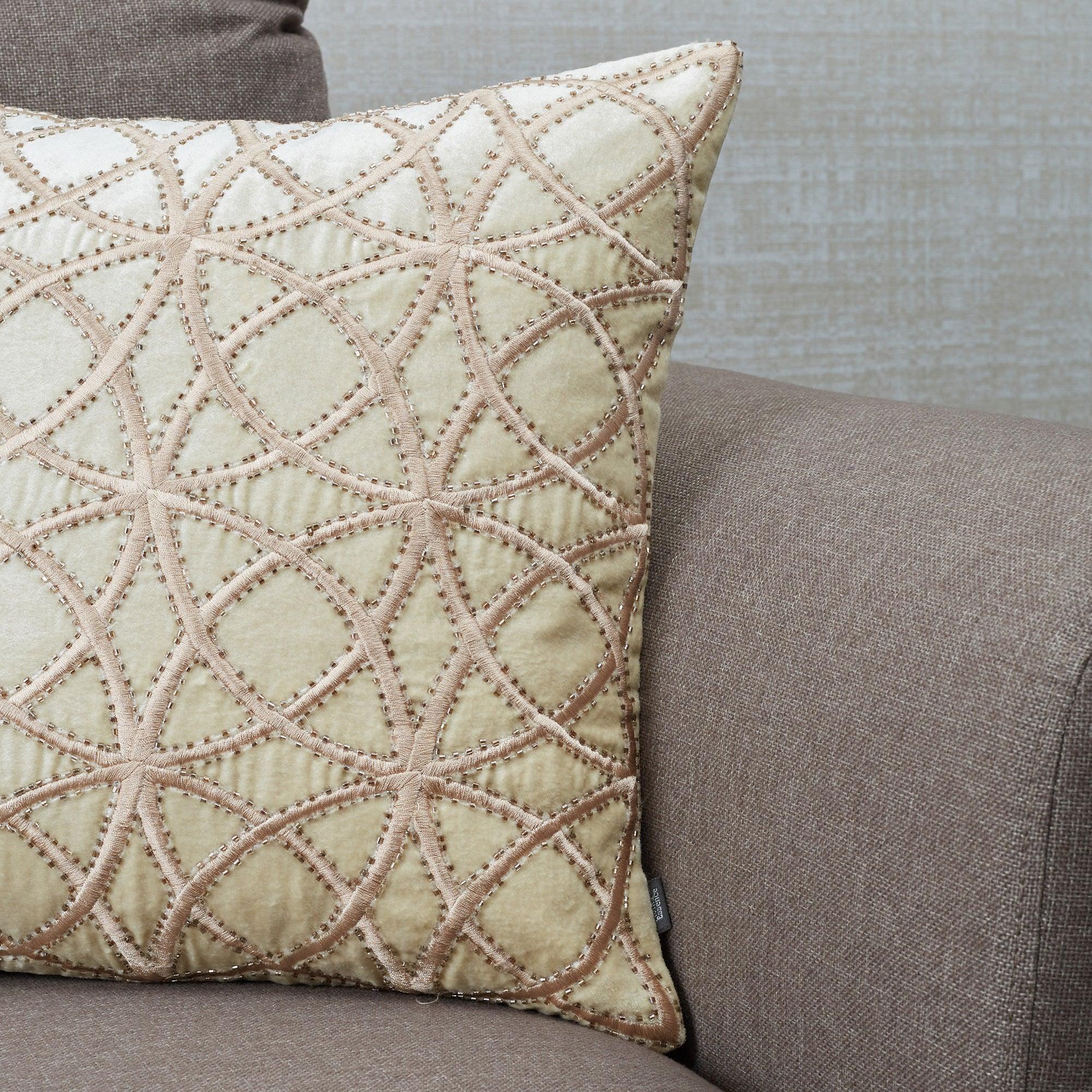 Silkroute Ornamented Cushion Cover 40x40 Cm in Beige Colour - HomeTown