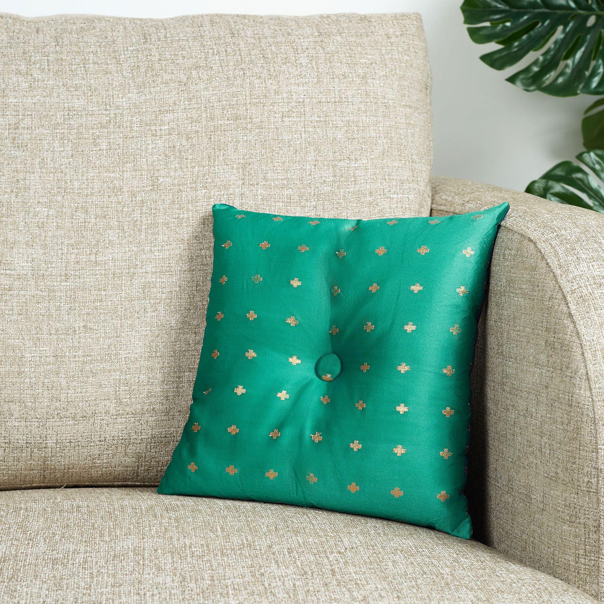 Fiesta Jacquard Pattern Reversible Filled Cushion 30X30 Cm in Aqua & Teal Colour - HomeTown