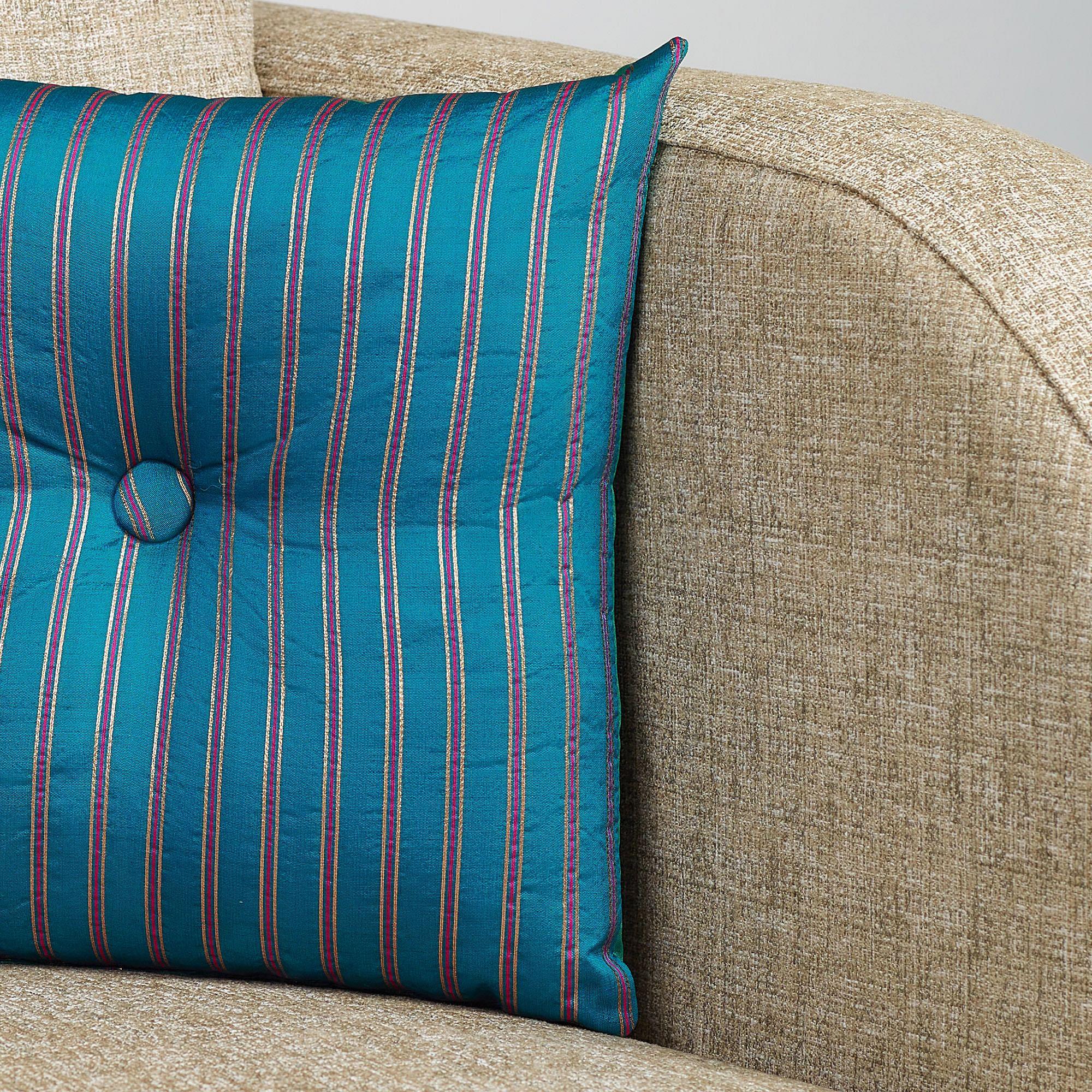 Fiesta Jacquard Pattern Reversible Filled Cushion 30X30 Cm in Aqua & Teal Colour - HomeTown