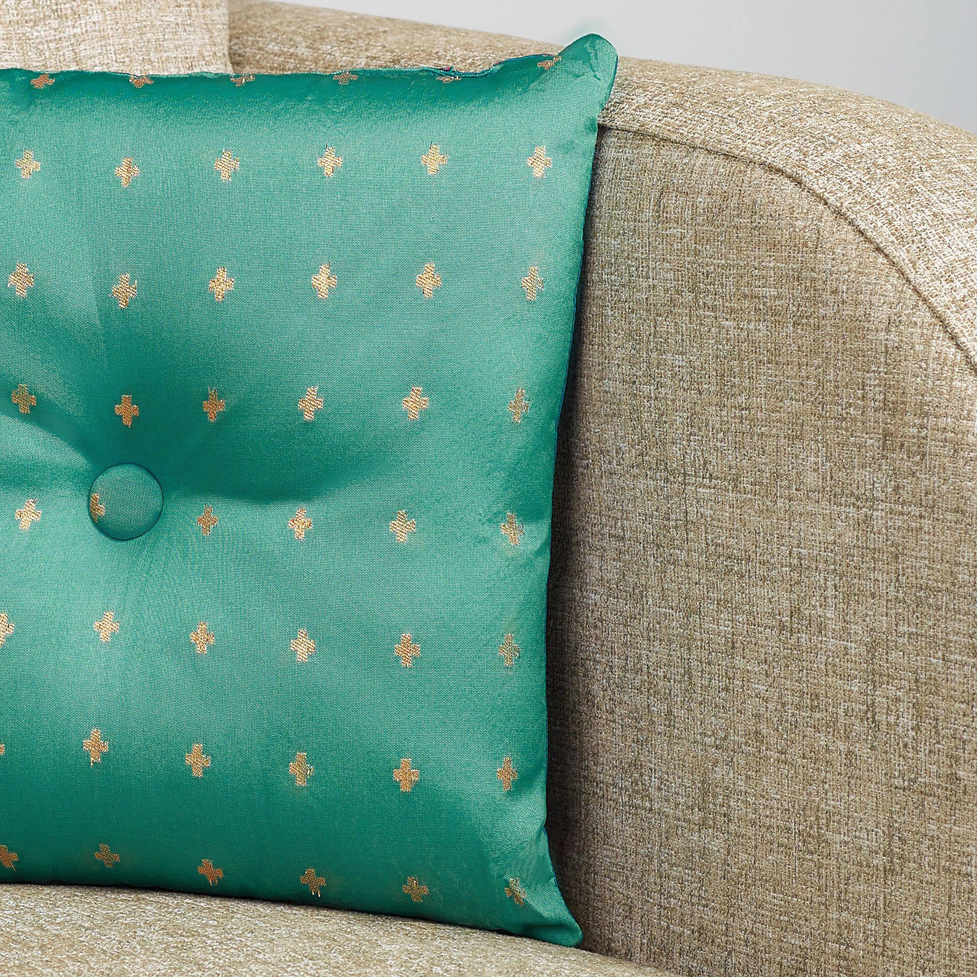 Fiesta Jacquard Pattern Reversible Filled Cushion 30X30 Cm in Aqua & Teal Colour - HomeTown