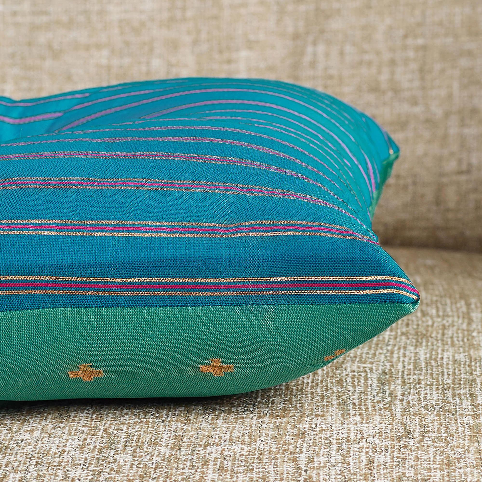 Fiesta Jacquard Pattern Reversible Filled Cushion 30X30 Cm in Aqua & Teal Colour - HomeTown