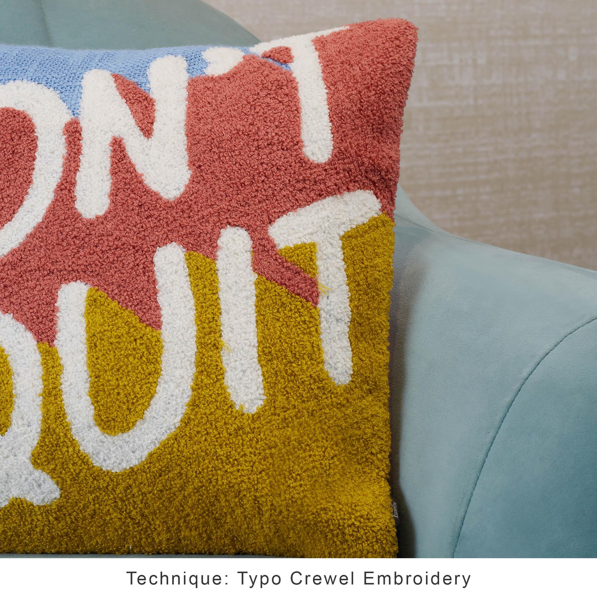 Pop Modern Text Crewel Embroidered Cushion Cover 40x40 Cm in Multi Colour - HomeTown