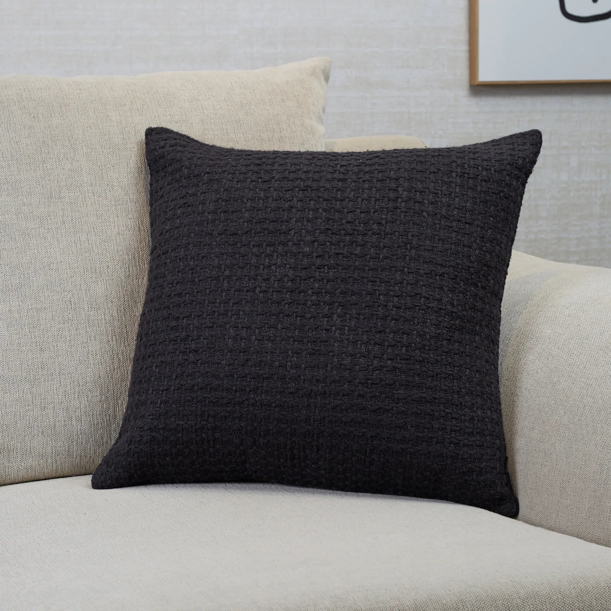 Ebony Solid Textured Cushion Cover 45x45 Cm in Black Colour - HomeTown