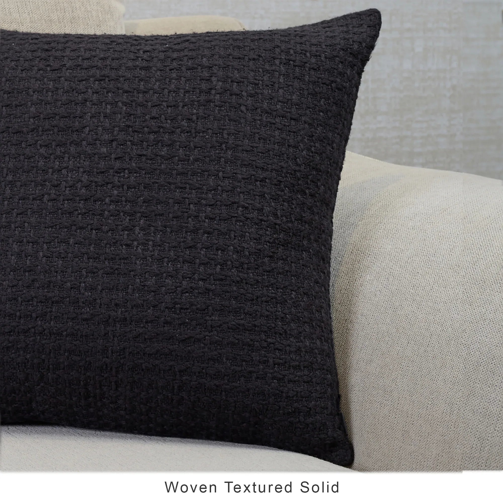 Ebony Solid Textured Cushion Cover 45x45 Cm in Black Colour - HomeTown