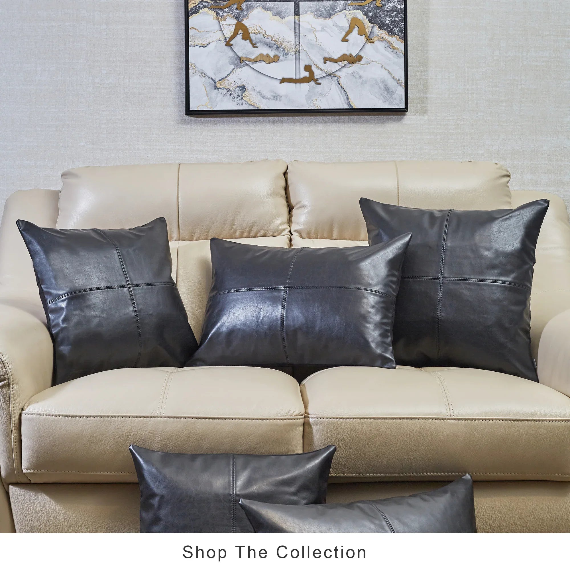 Luxe Living Vegan Leather Cushion Cover 35x50 Cm in Black Colour