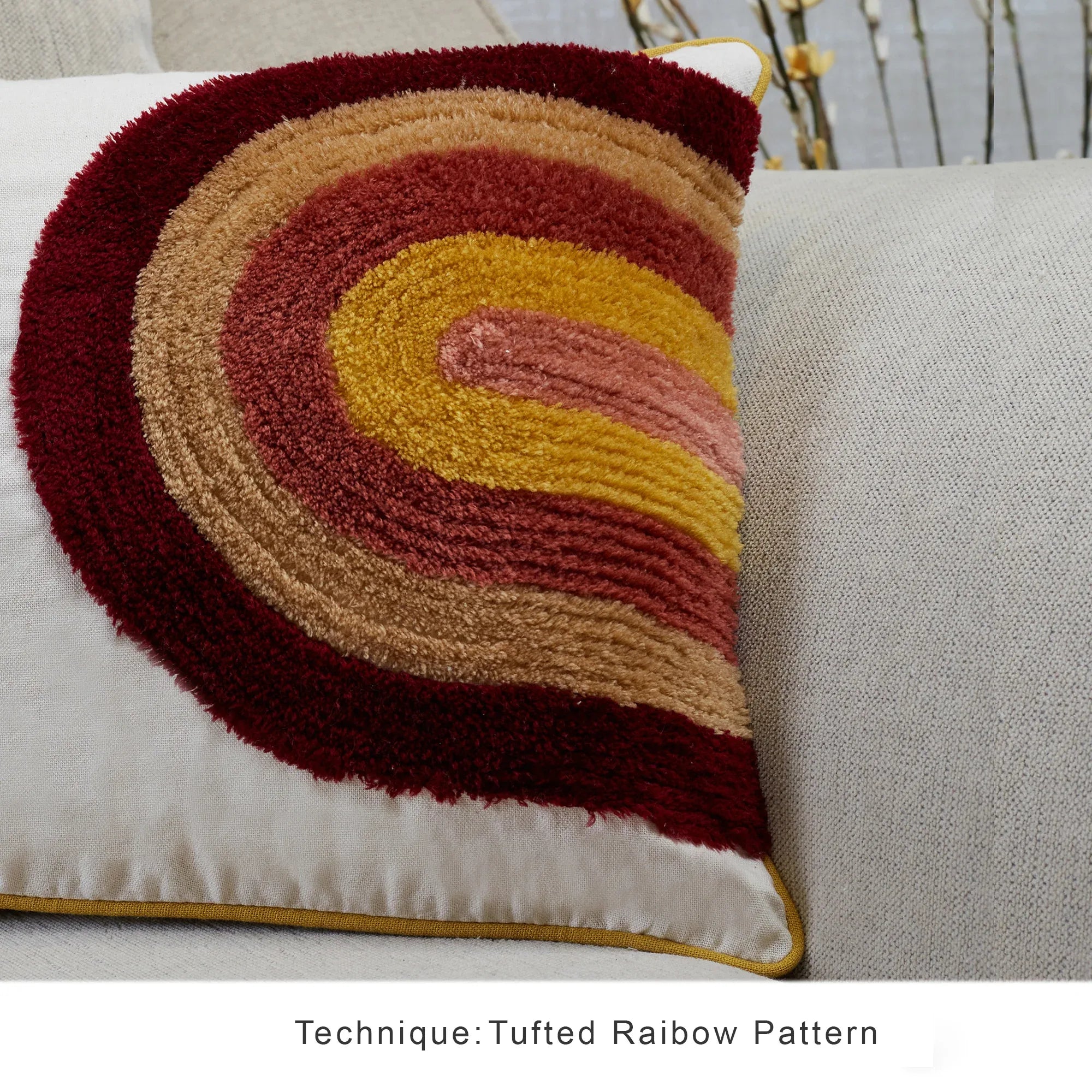 Boho Rainbow Tufted Cushion Cover 35x50 Cm in Rust Colour - HomeTown