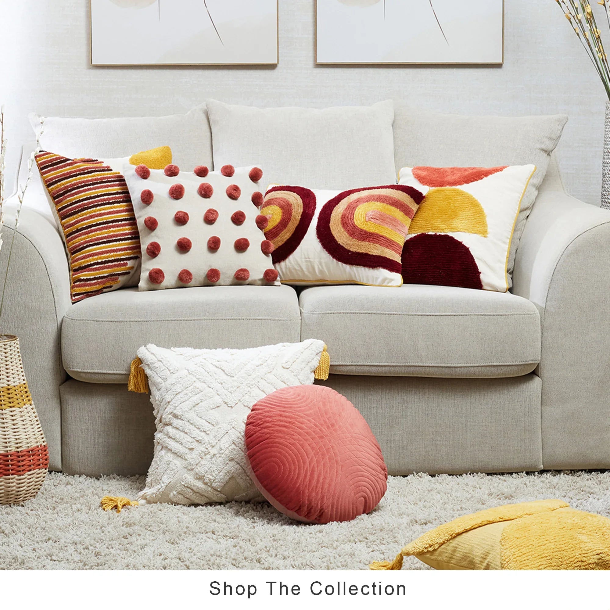 Boho Rainbow Tufted Cushion Cover 35x50 Cm in Rust Colour - HomeTown