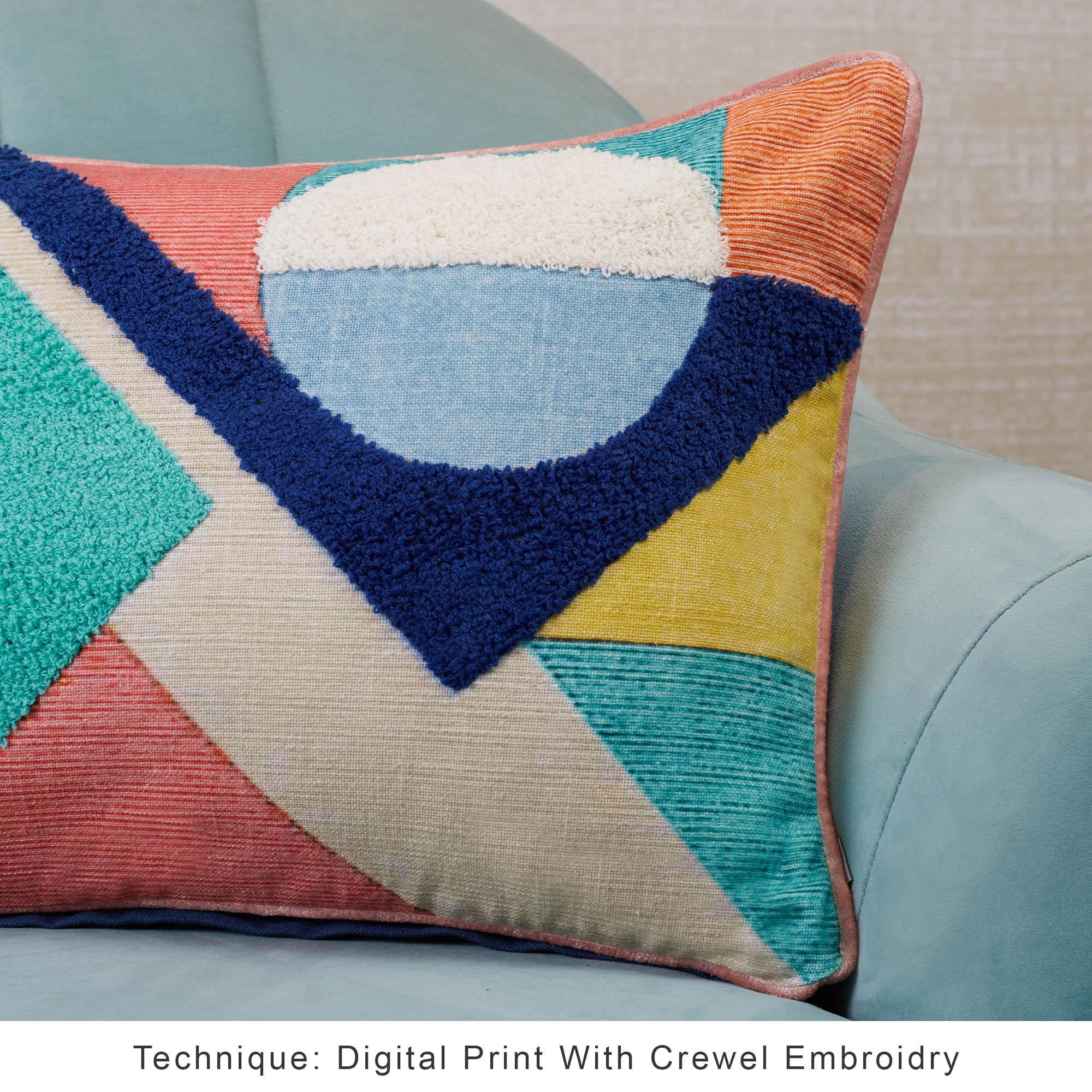 Pop Modern Crewel Embroidered Cushion Cover 35x50 Cm in Multi Colour - HomeTown