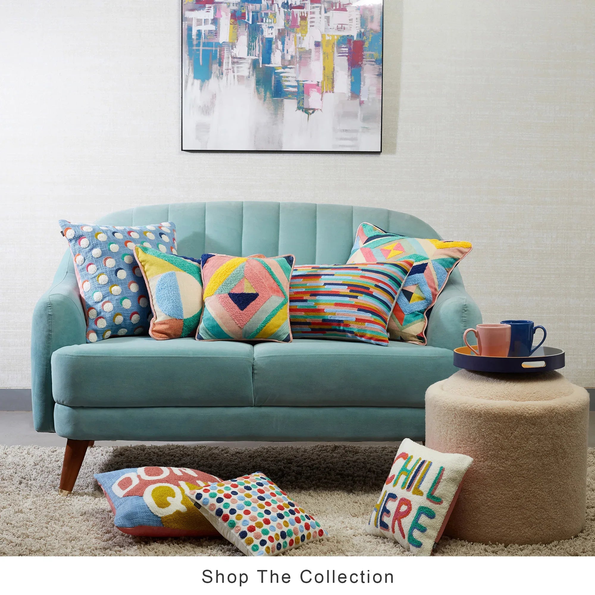 Pop Modern Crewel Embroidered Cushion Cover 35x50 Cm in Multi Colour - HomeTown