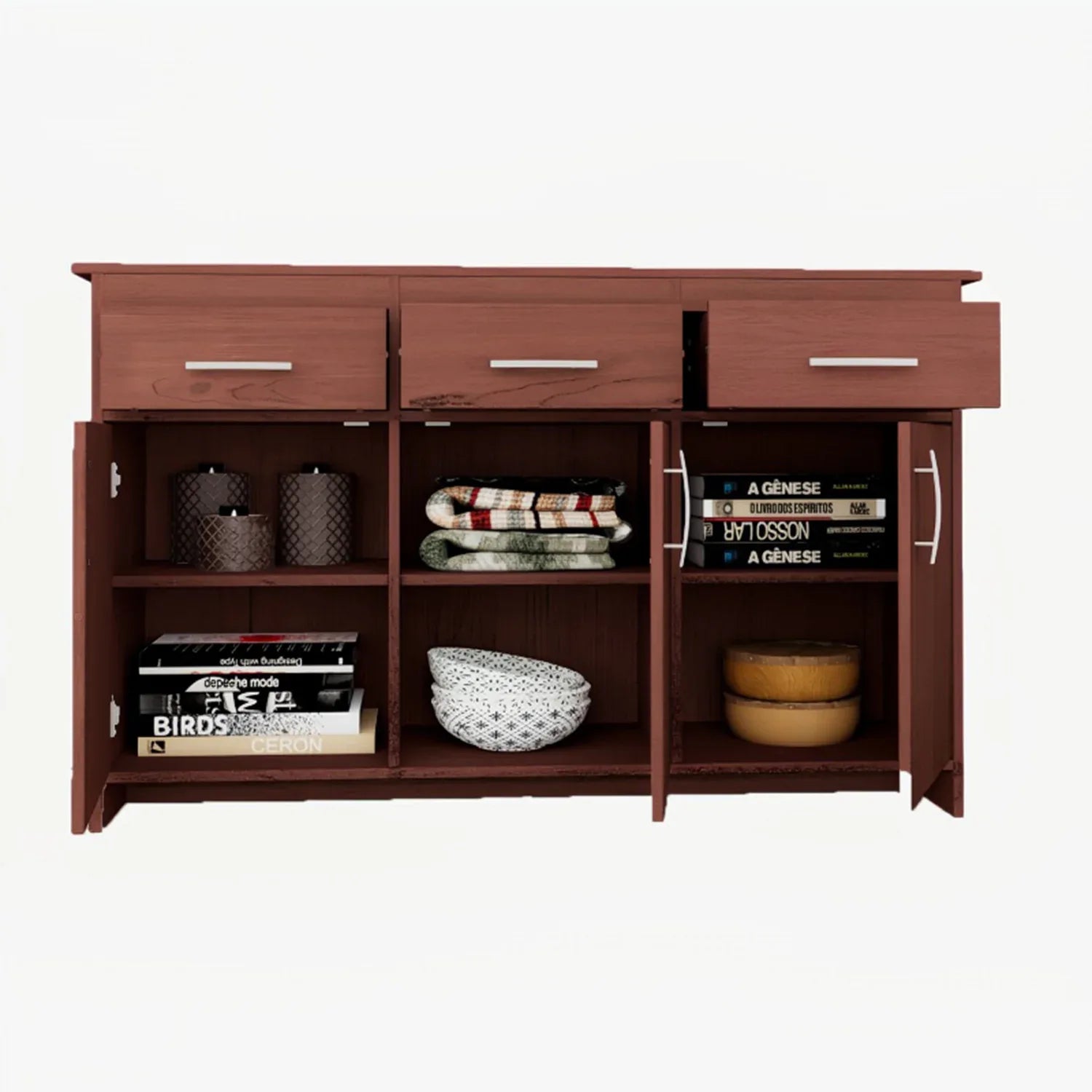 Albert Engineered Wood 3 Door Cabinet in Cherry Brown Colour - HomeTown