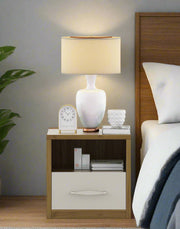 Pearl Modern Bedside Table with Drawer in Ceramic High Gloss