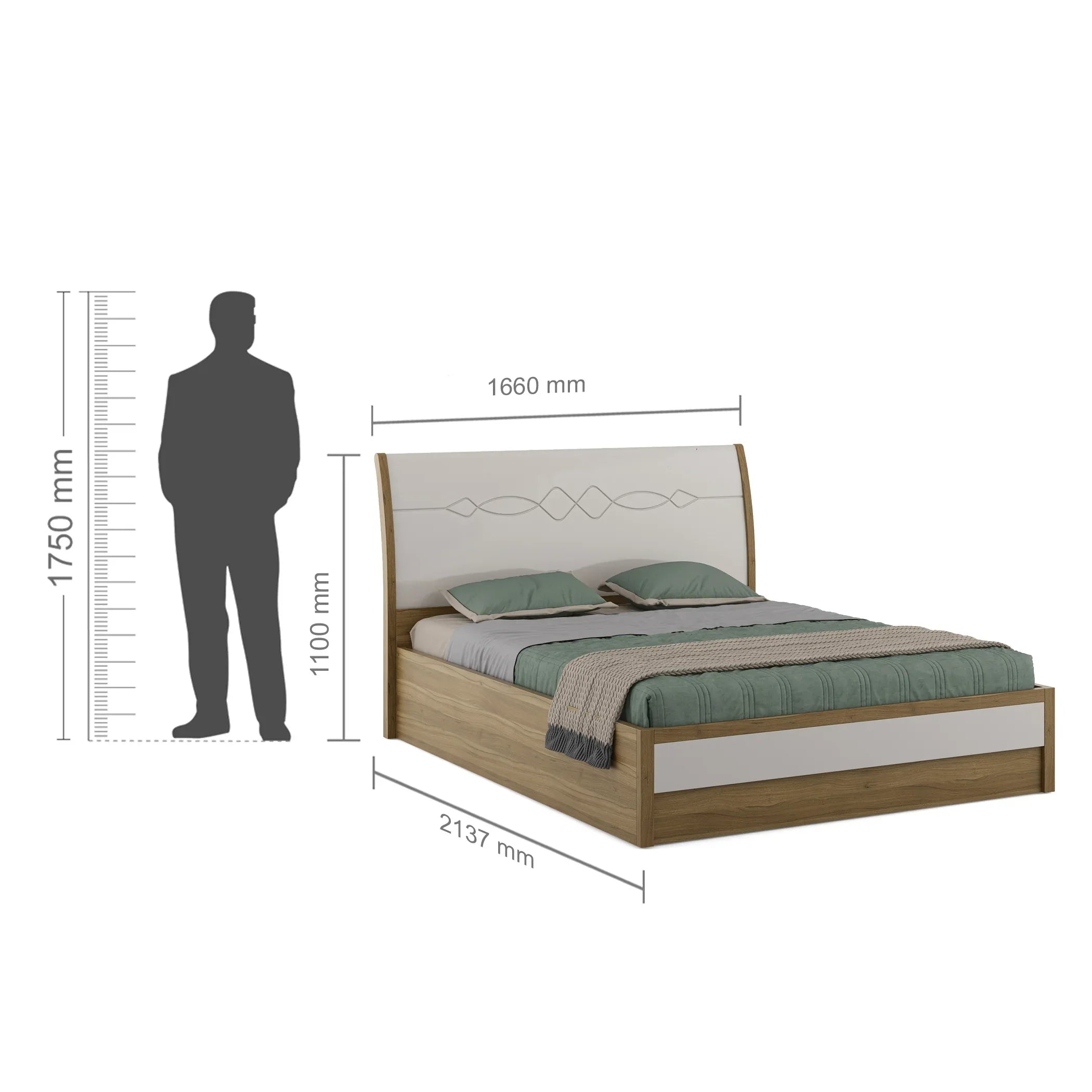 Pearl Queen Bed With 3/4th Hydraulic Storage in Ceramic High Gloss - HomeTown