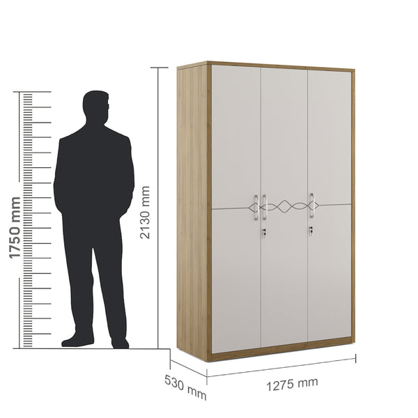 Pearl 3 Door Wardrobe in Ceramic High Gloss Finish dimensions