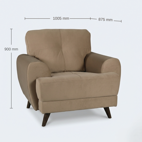 Riga Lyra 1 Seater Sofa in Brown Velvet Upholstery Fabric dimensions