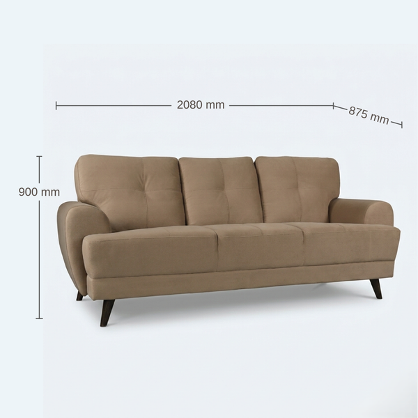 Riga Lyra 3 Seater Sofa in Brown Colour Velvet Upholstery Fabric dimensions