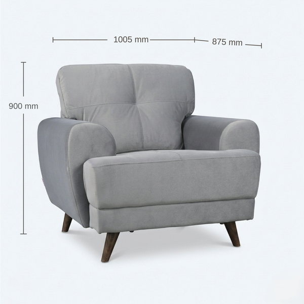 Riga Lyra Single Seater Sofa in Dark Grey Velvet Upholstery Fabric dimensions