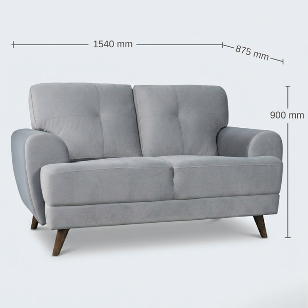 Riga Lyra 2 Seater Sofa in Grey Velvet Upholstery Fabric dimensions