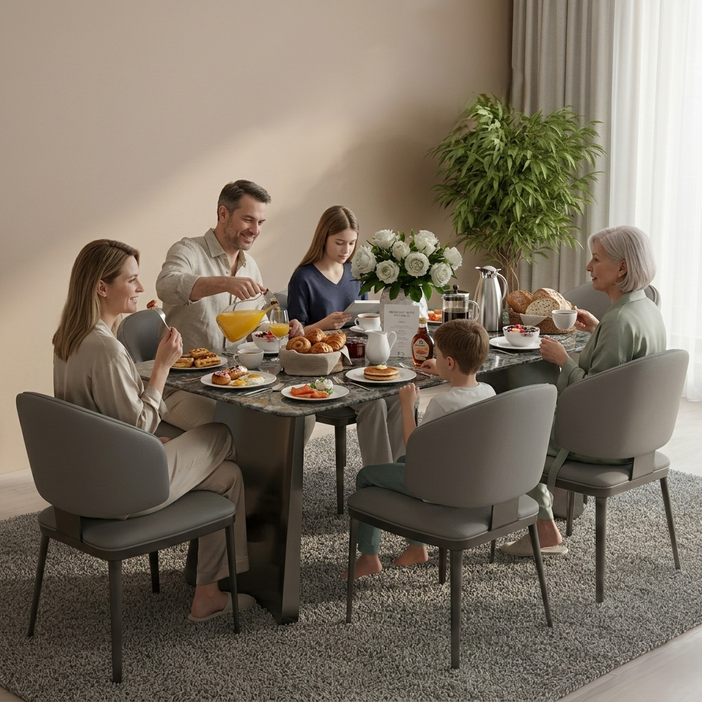 GLAMORA MARBLE TOP 6 STR DINNING TABLE