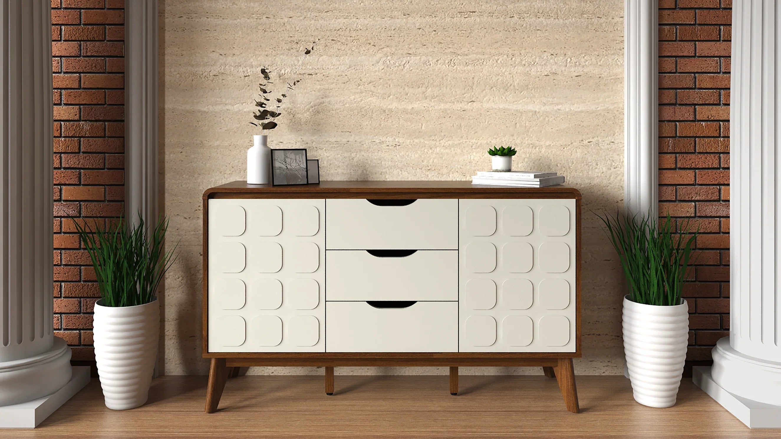Opus Sideboard in White & Walnut Colour - HomeTown