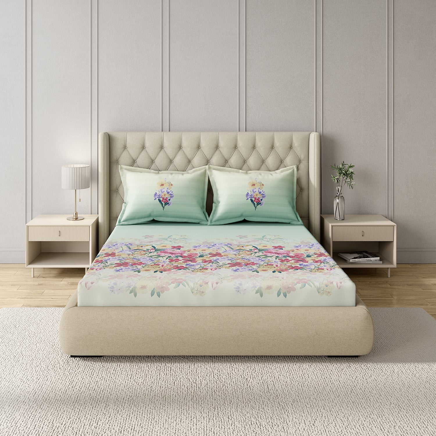 GM 100% Cotton Multi Colour Digital Printed 122TC King Size Bedsheet | 274 x 274 cm