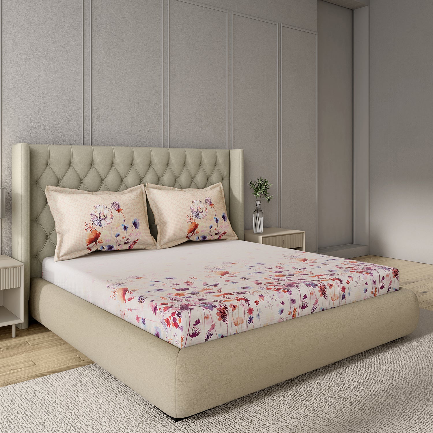 GM 100% Cotton Blush Pink Digital Printed 122TC King Size Bedsheet | 274 x 274 cm