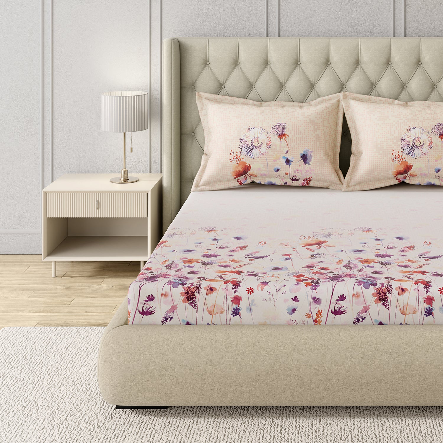 GM 100% Cotton Blush Pink Digital Printed 122TC King Size Bedsheet | 274 x 274 cm