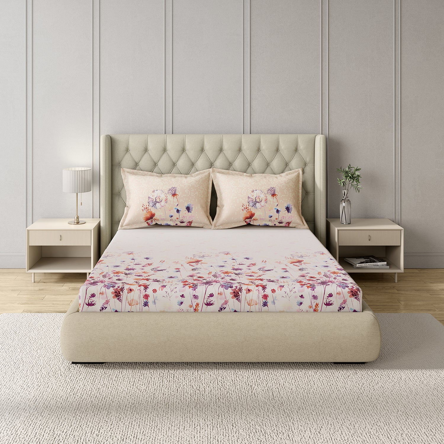 GM 100% Cotton Blush Pink Digital Printed 122TC King Size Bedsheet | 274 x 274 cm