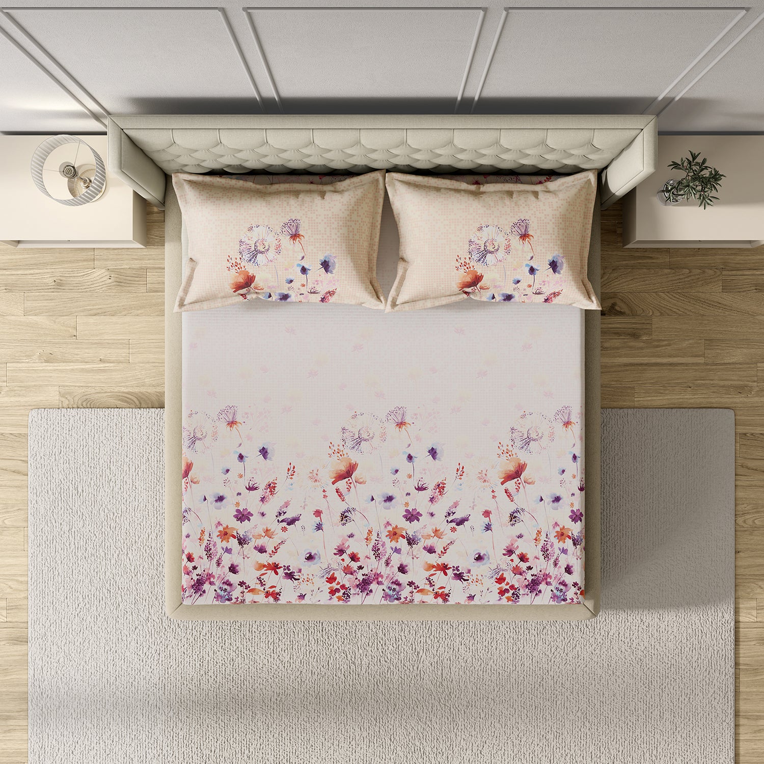 GM 100% Cotton Blush Pink Digital Printed 122TC King Size Bedsheet | 274 x 274 cm