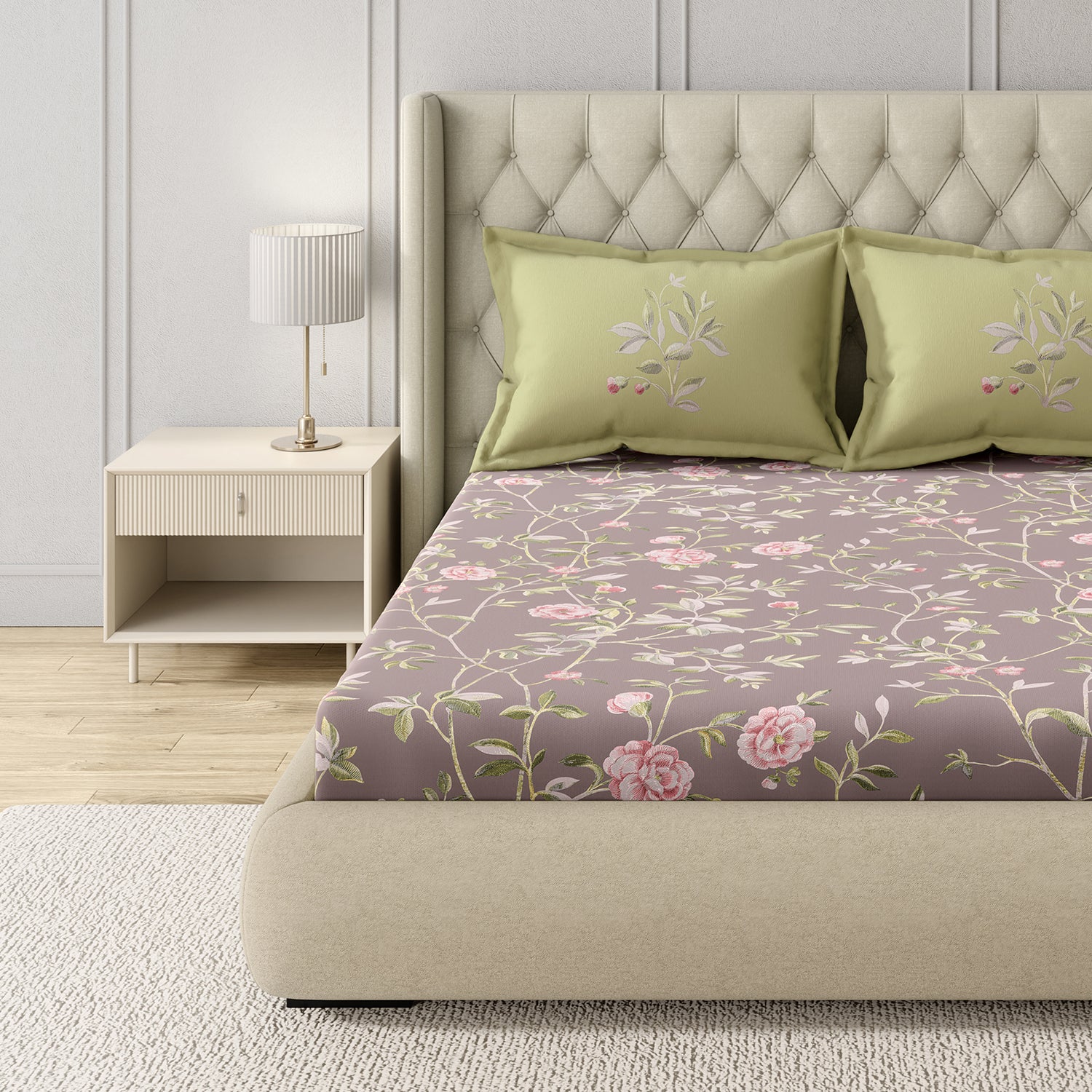 GM 100% Cotton Purple Digital Printed 122TC King Size Bedsheet | 274 x 274 cm