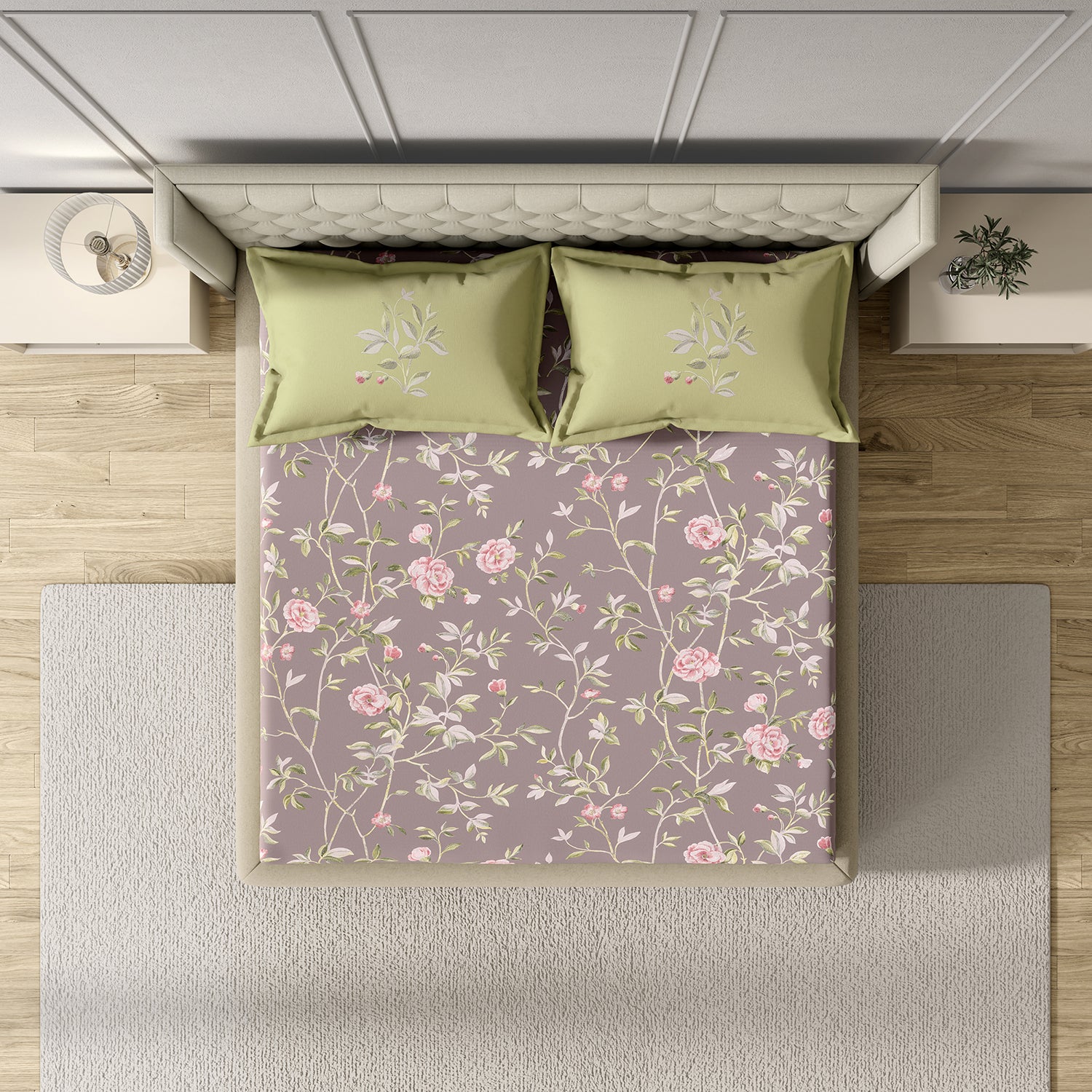 GM 100% Cotton Purple Digital Printed 122TC King Size Bedsheet | 274 x 274 cm