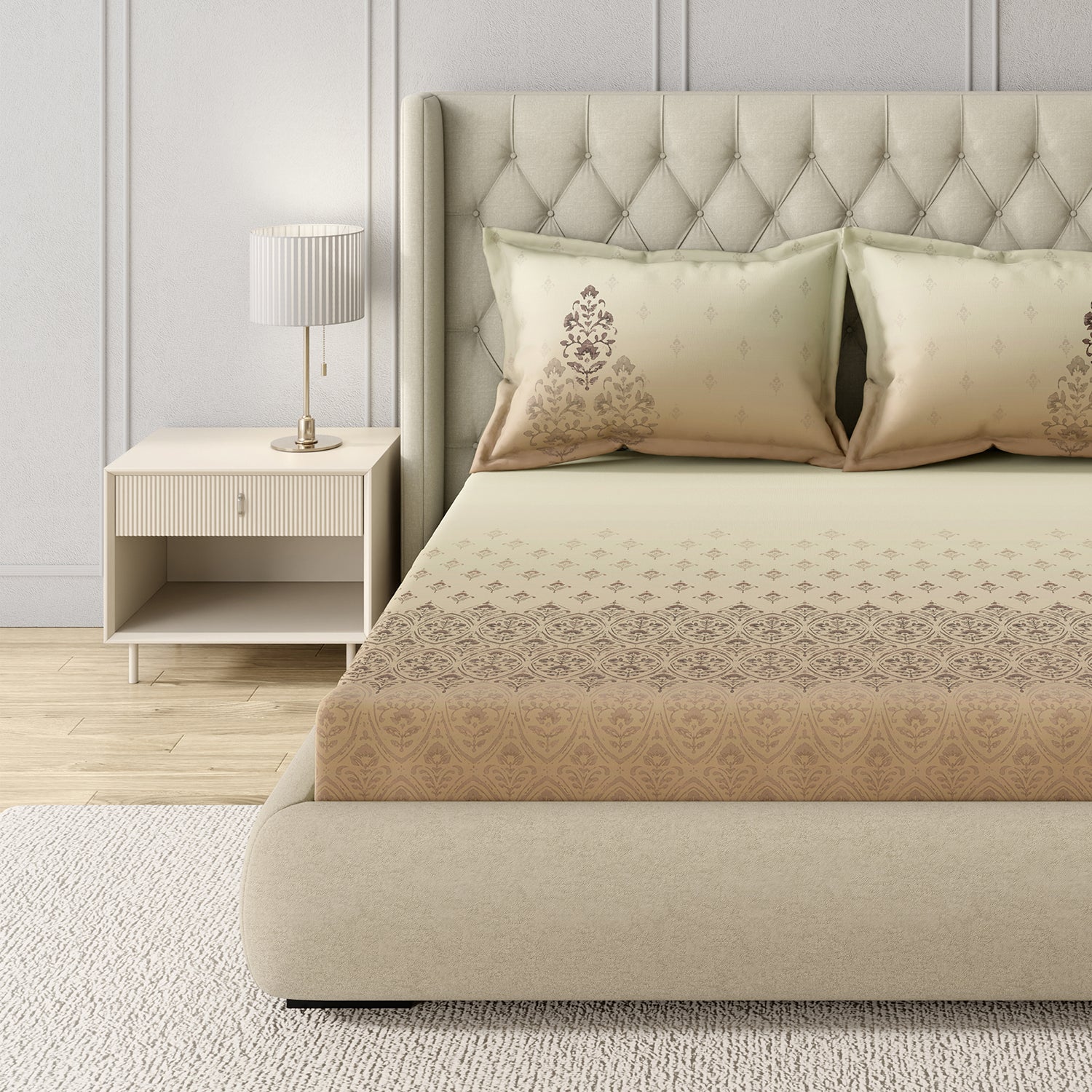 GM 100% Cotton Beige Brown Digital Printed 122TC King Size Bedsheet | 274 x 274 cm