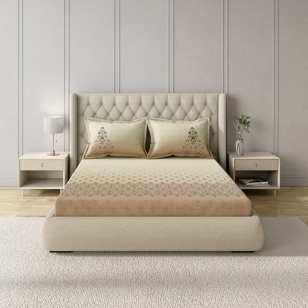 GM 100% Cotton Beige Brown Digital Printed 122TC King Size Bedsheet | 274 x 274 cm dimensions