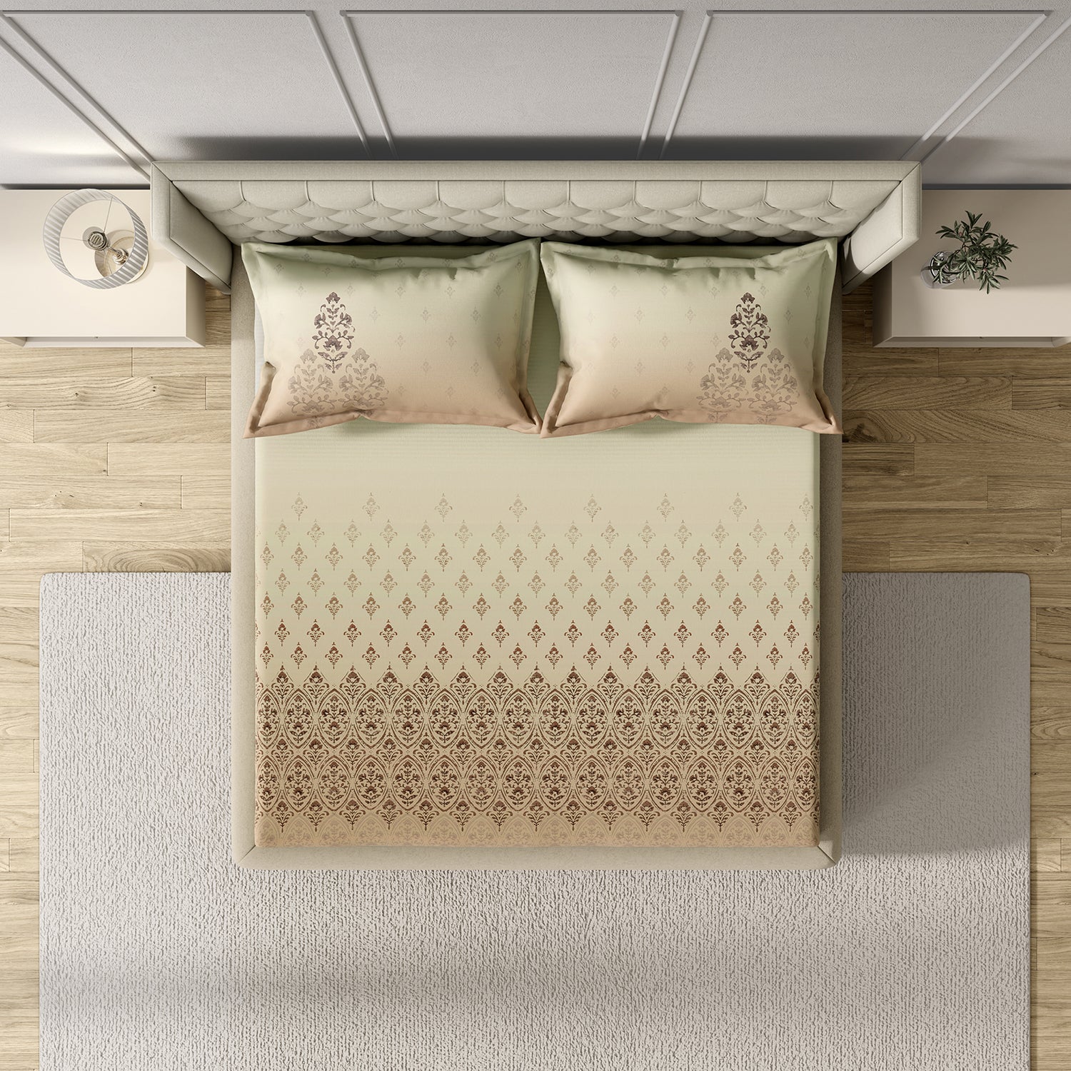GM 100% Cotton Beige Brown Digital Printed 122TC King Size Bedsheet | 274 x 274 cm