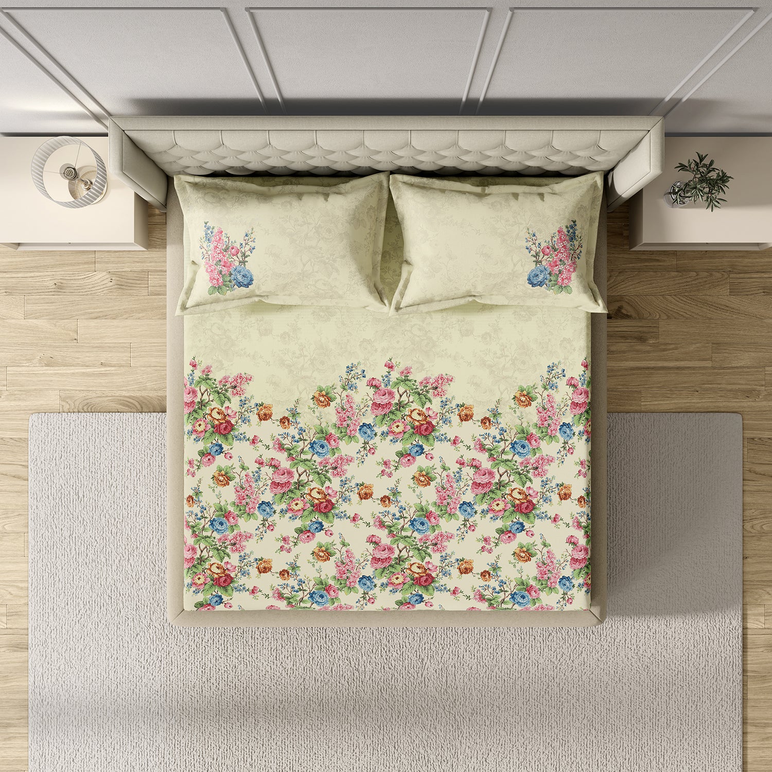 GM 100% Cotton Multicolor Digital Printed 122TC King Size Bedsheet | 274 x 274 cm