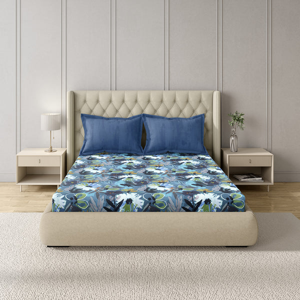 GM 100% Cotton Blue Digital Printed 122TC King Size Bedsheet | 274 x 274 cm dimensions