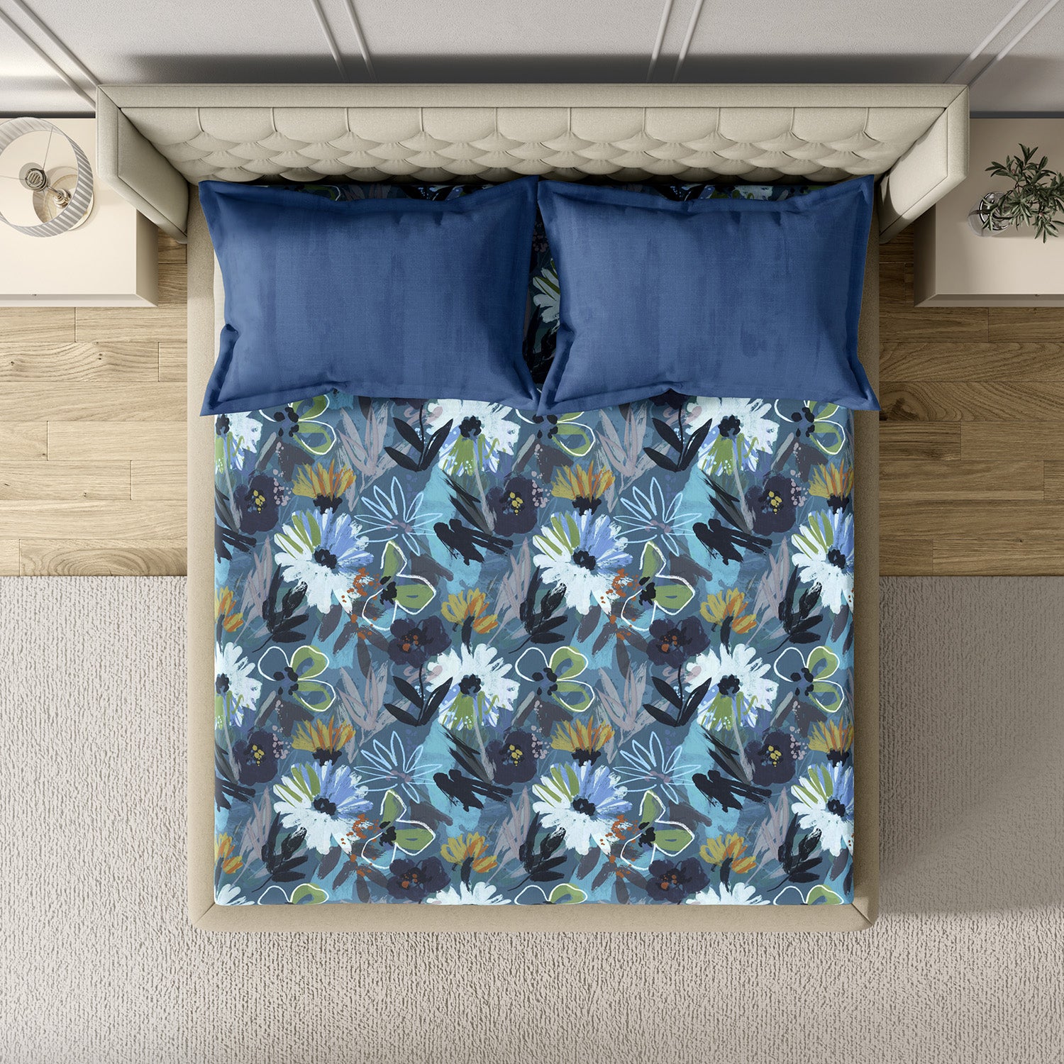 GM 100% Cotton Blue Digital Printed 122TC King Size Bedsheet | 274 x 274 cm