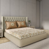 GM 100% Cotton Beige Digital Printed 122TC King Size Bedsheet | 274 x 274 cm