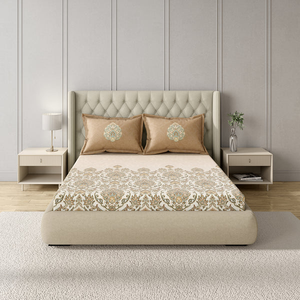 GM 100% Cotton Beige Digital Printed 122TC King Size Bedsheet | 274 x 274 cm dimensions