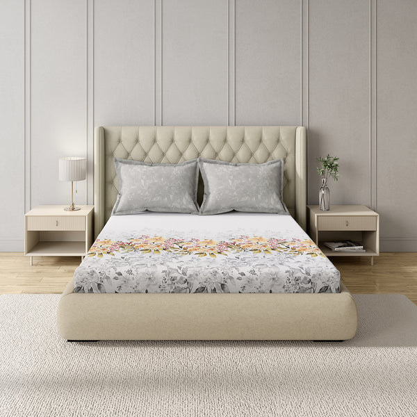 GM 100% Cotton Grey Digital Printed 122TC King Size Bedsheet | 274 x 274 cm dimensions