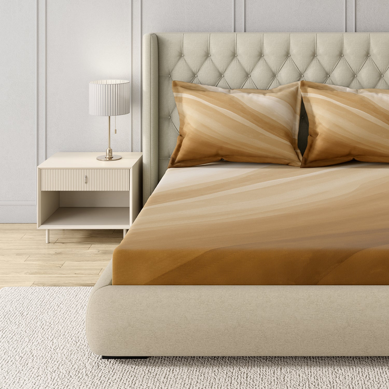 GM 100% Cotton Ochre Digital Printed 122TC King Size Bedsheet | 274 x 274 cm