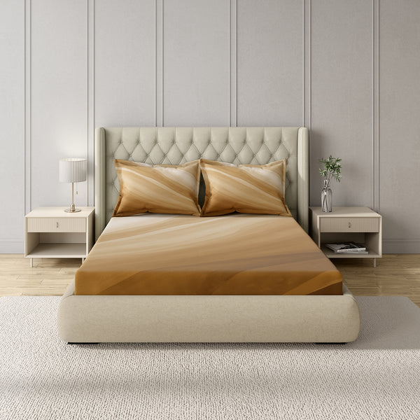 GM 100% Cotton Ochre Digital Printed 122TC King Size Bedsheet | 274 x 274 cm dimensions