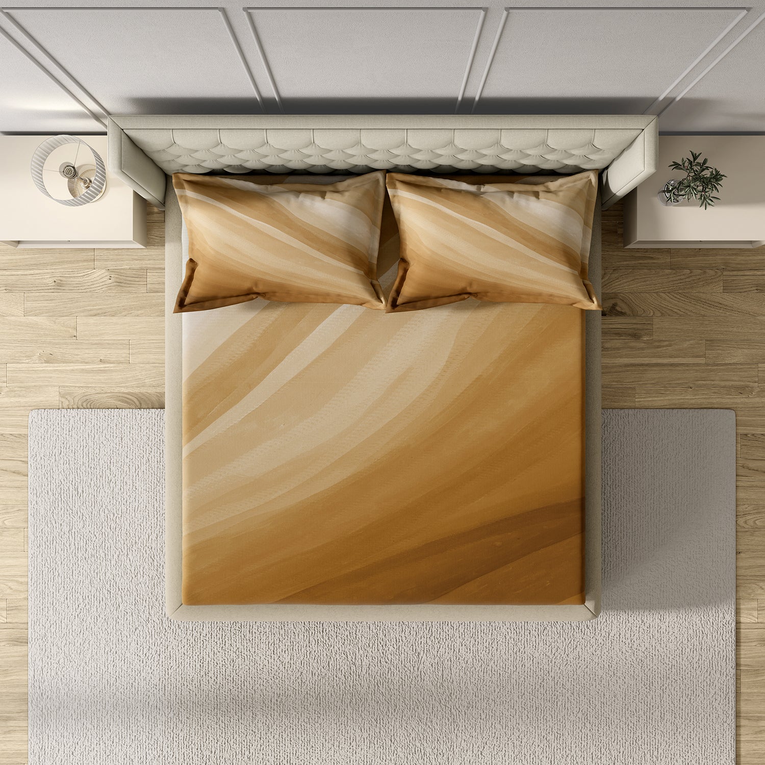 GM 100% Cotton Ochre Digital Printed 122TC King Size Bedsheet | 274 x 274 cm