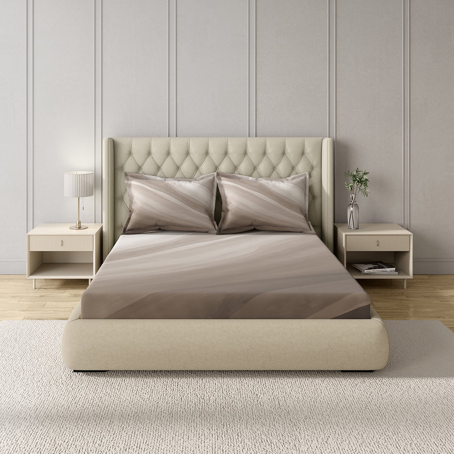 GM 100% Cotton Brown Digital Printed 122TC King Size Bedsheet | 274 x 274 cm