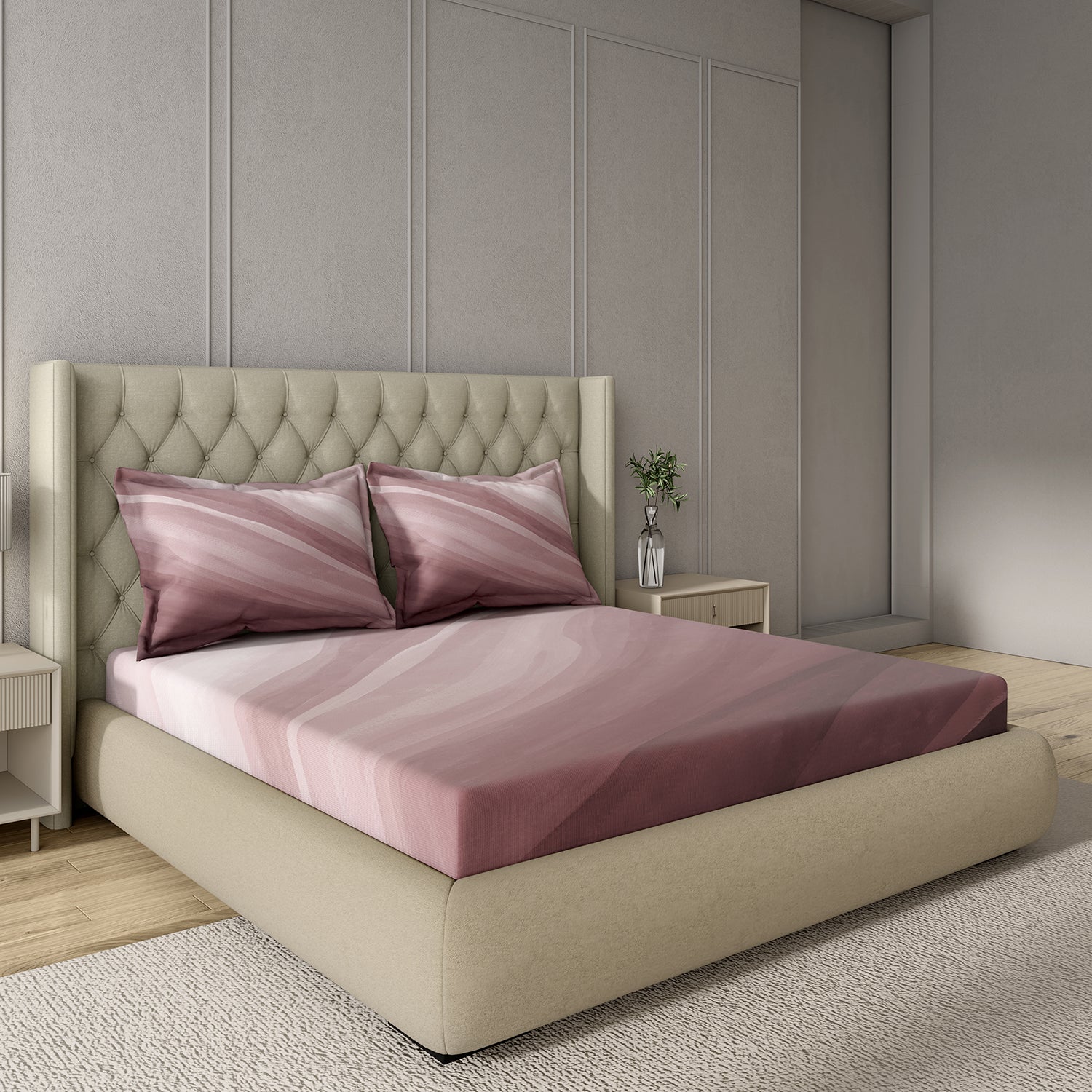 GM 100% Cotton Wine Digital Printed 122TC King Size Bedsheet | 274 x 274 cm