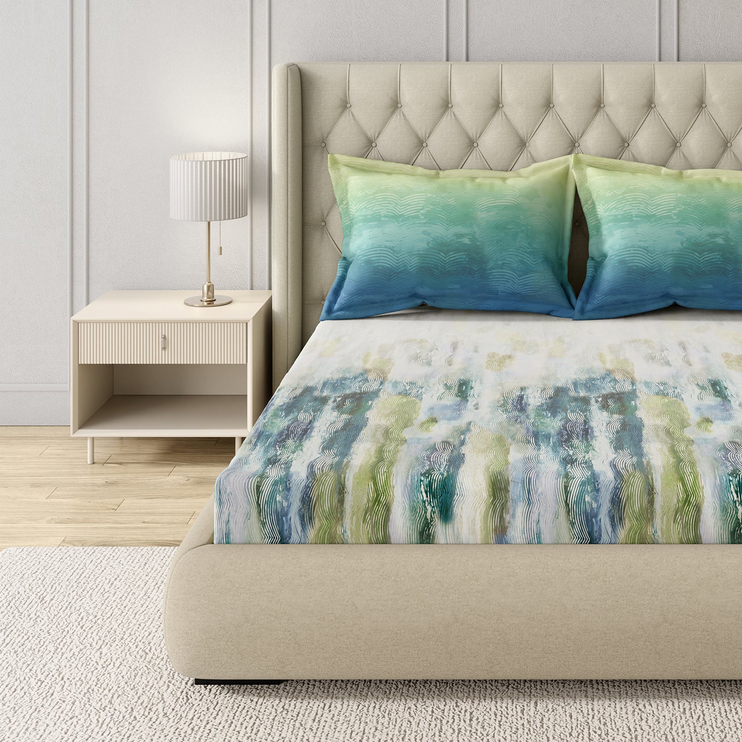 GM 100% Cotton Digital Printed Blue 122TC King Size Bedsheet | 274 x 274 cm