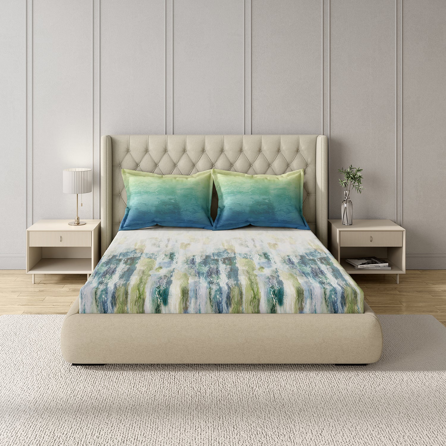GM 100% Cotton Digital Printed Blue 122TC King Size Bedsheet | 274 x 274 cm