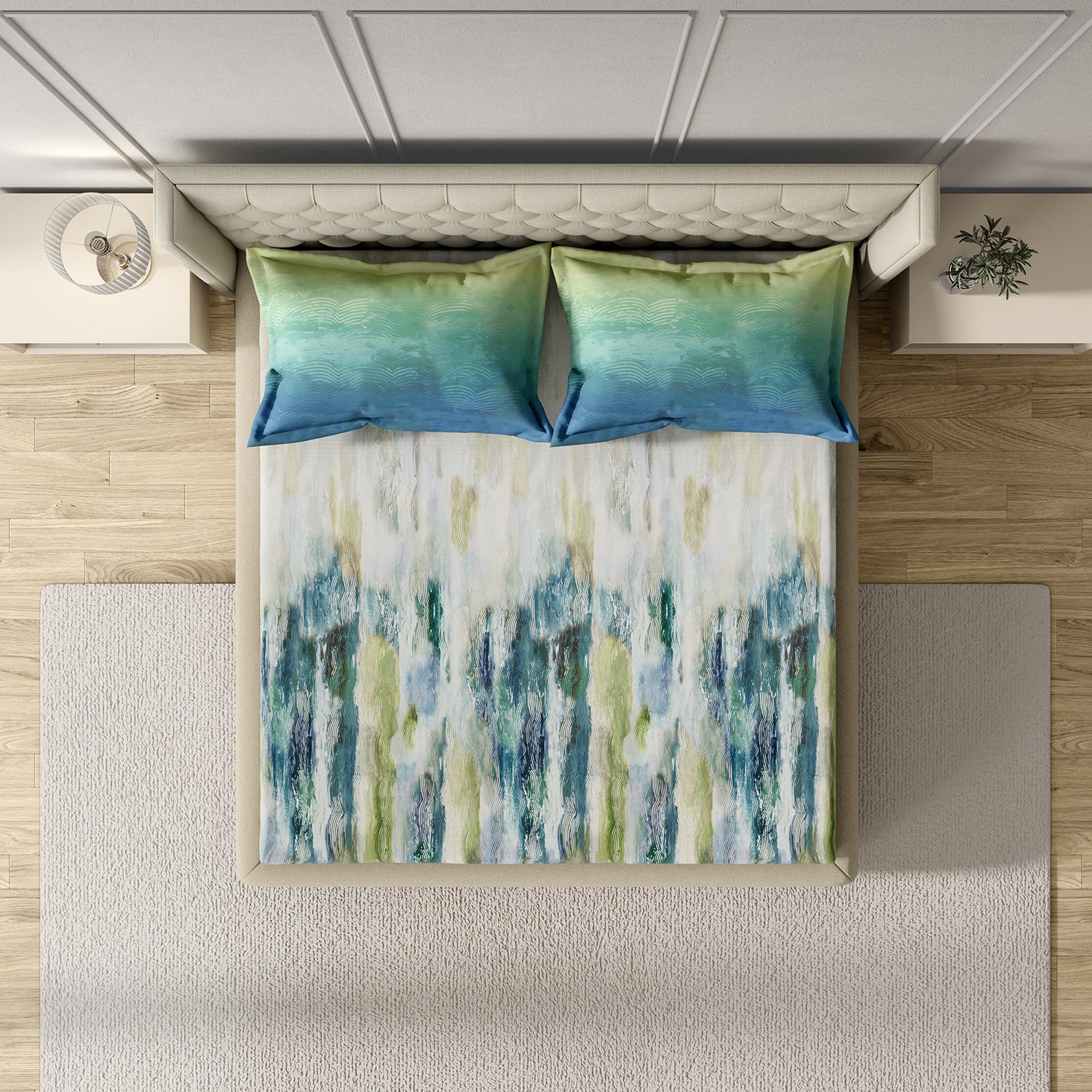 GM 100% Cotton Digital Printed Blue 122TC King Size Bedsheet | 274 x 274 cm